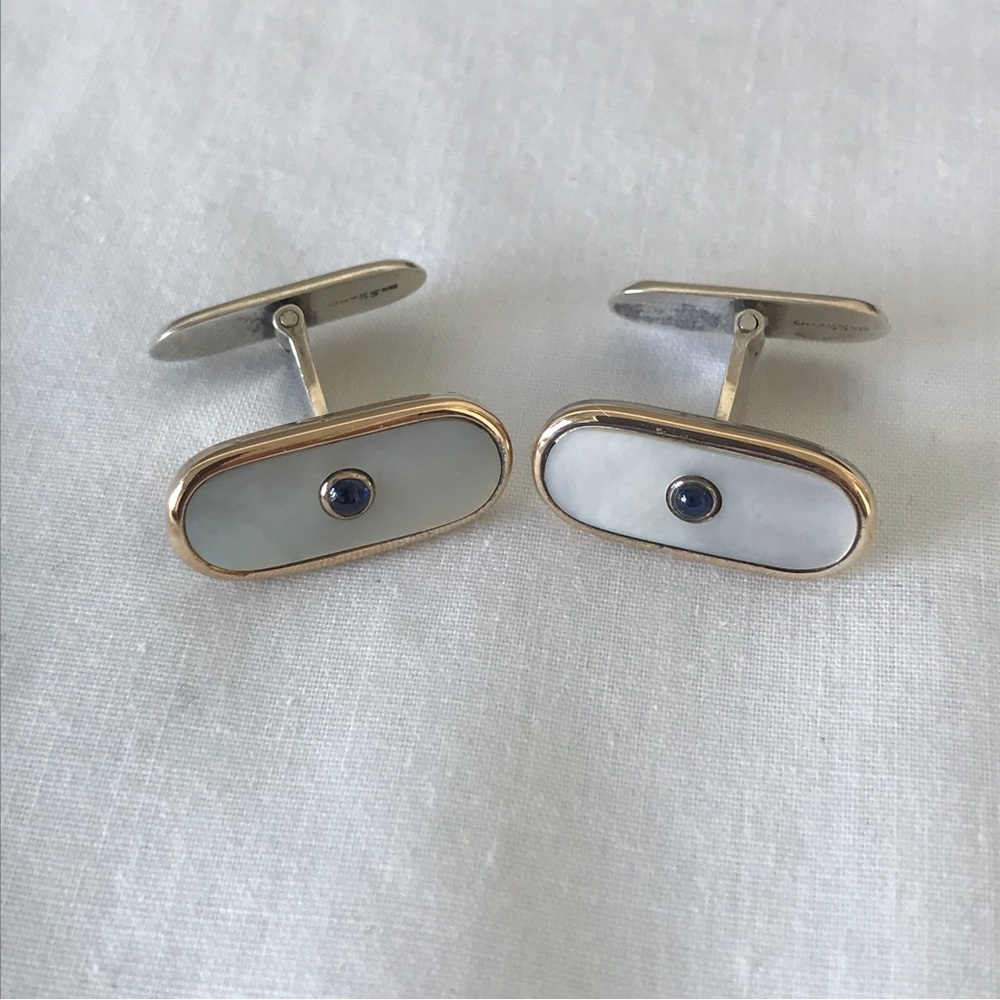 Sterling Silver Mother-of-Pearl and Onyx Cuff Links